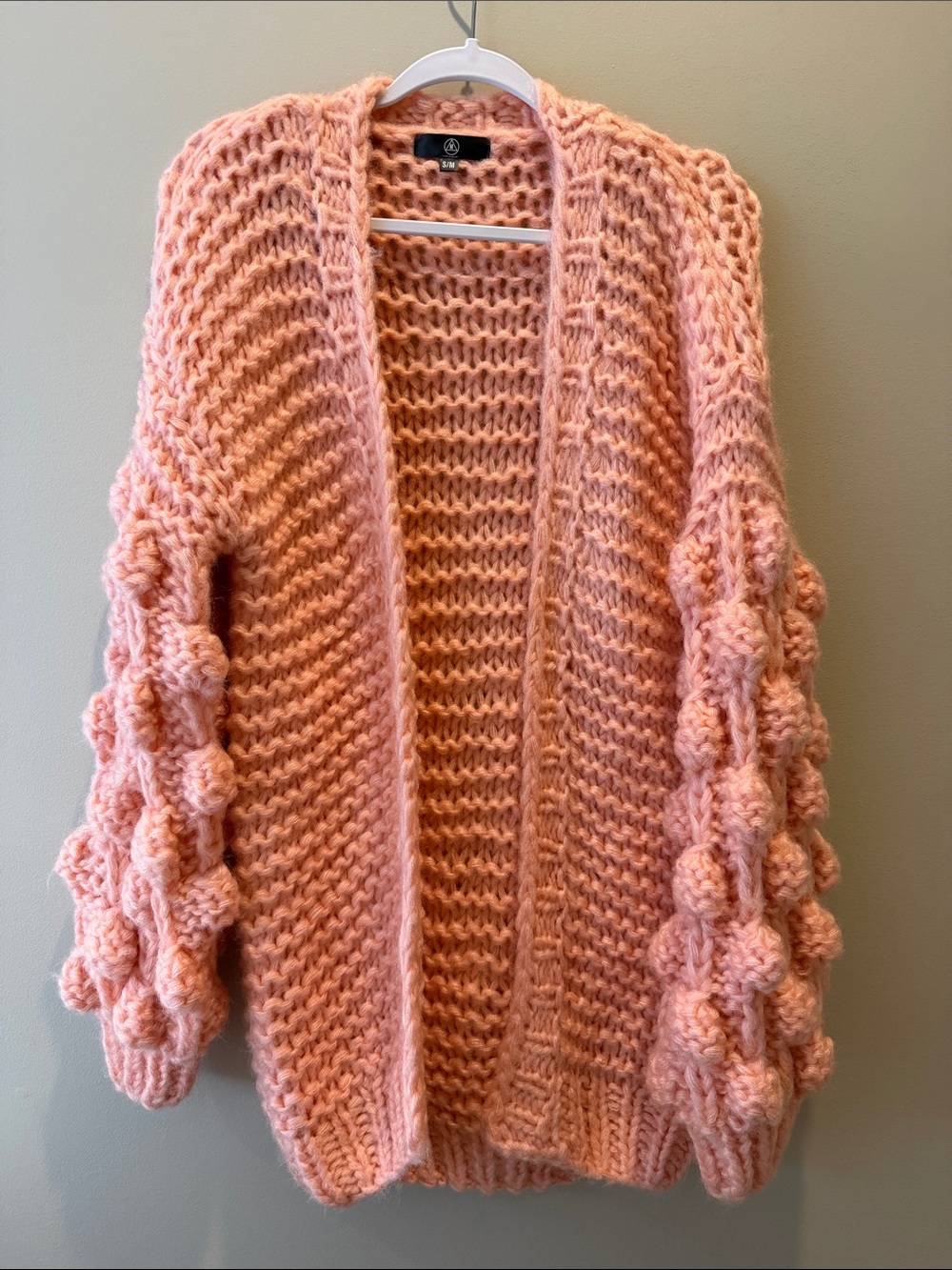 moon & madison Chunky Knit Bobble Sleeve Cardigan in Dusty Rose, Size S/M